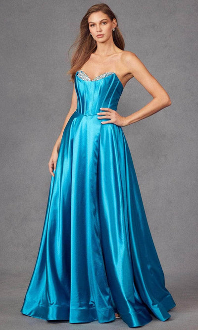 Juliet Dresses JT2435A - Embellished Strapless Prom Dress Prom Dresses XS / Ocean Blue