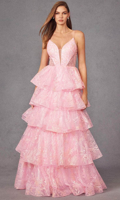 Juliet Dresses JT2438K - Glitter Appliqued Prom Gown Evening Dresses XS / Candy Pink