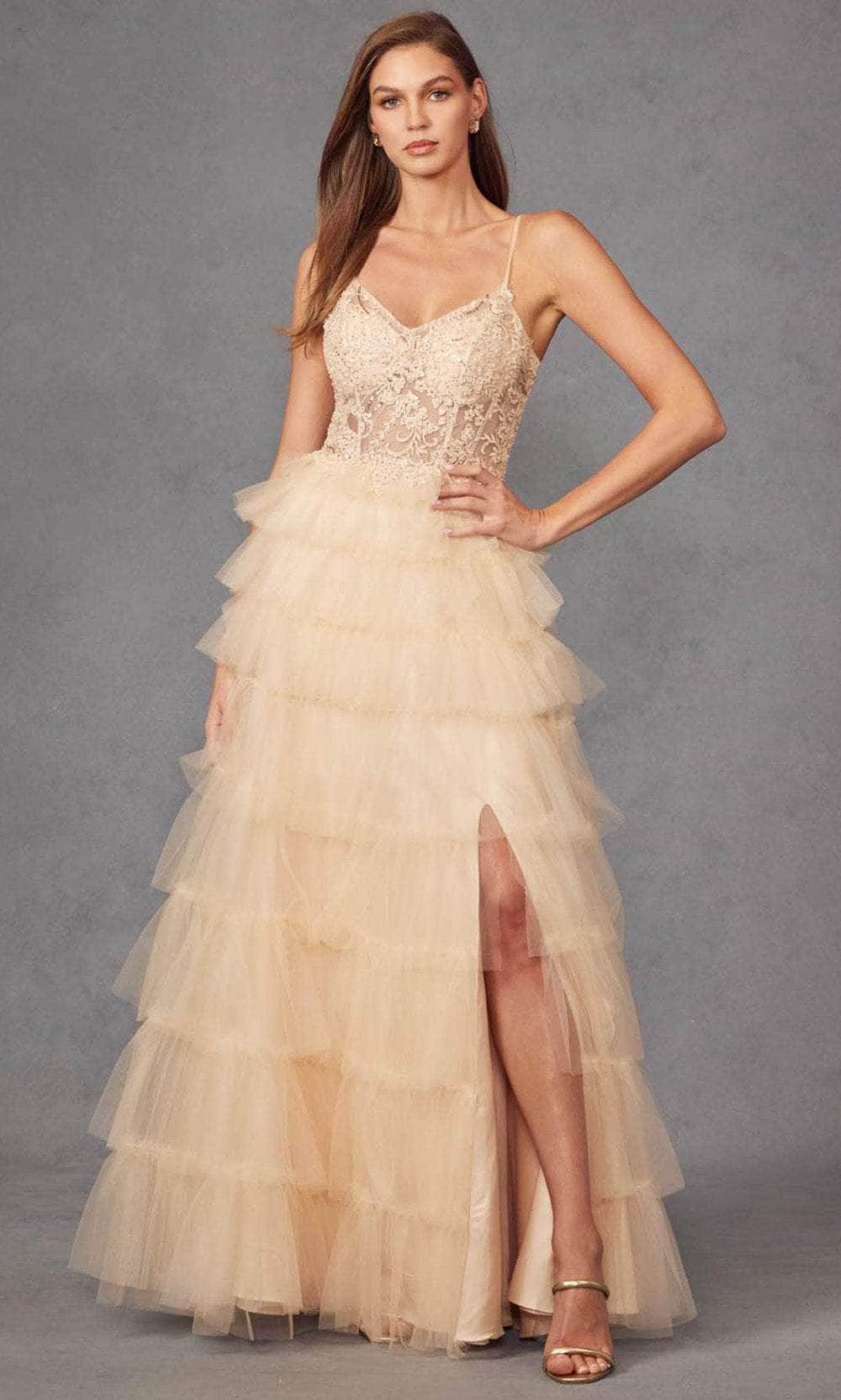Juliet Dresses JT2451S - Ruffled A-Line Prom Gown Prom Dresses XS / Gold