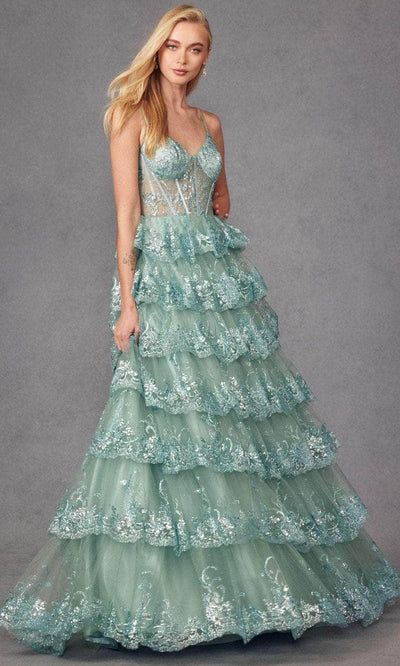 Juliet Dresses JT2454K - Sequin Lace Ruffle Skirt Prom Gown Evening Dresses