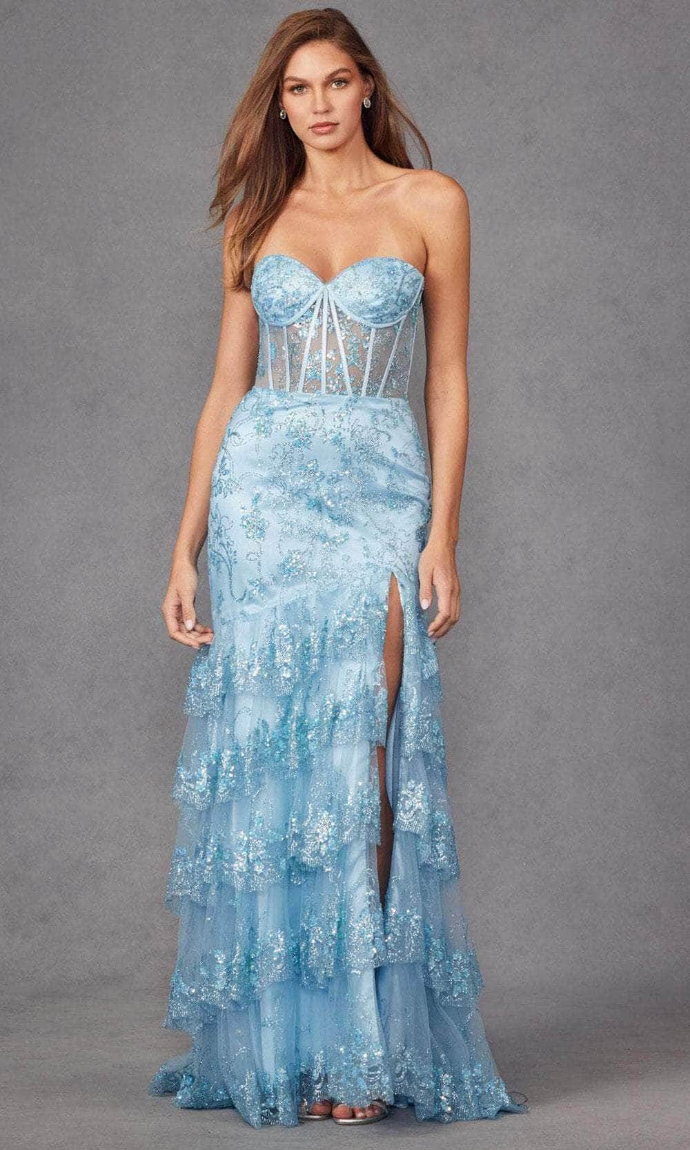 Juliet Dresses JT2455K - Strapless Embellished Prom Gown Prom Dresses XS / Powder Blue