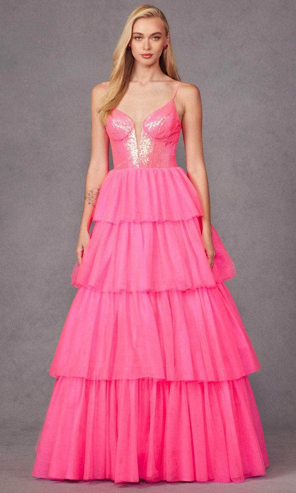 Juliet Dresses JT2457H - Sleeveless Sequin Ballgown Prom Dresses XS / Bright Fuchsia