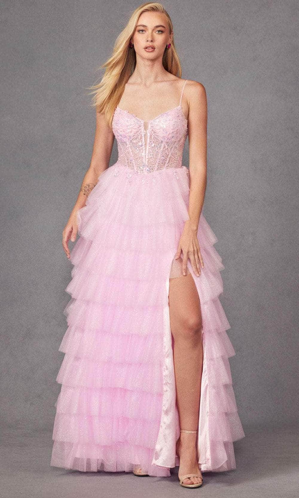 Juliet Dresses JT2458A - Tiered Ruffle Prom Gown Prom Dresses XS / Baby Pink