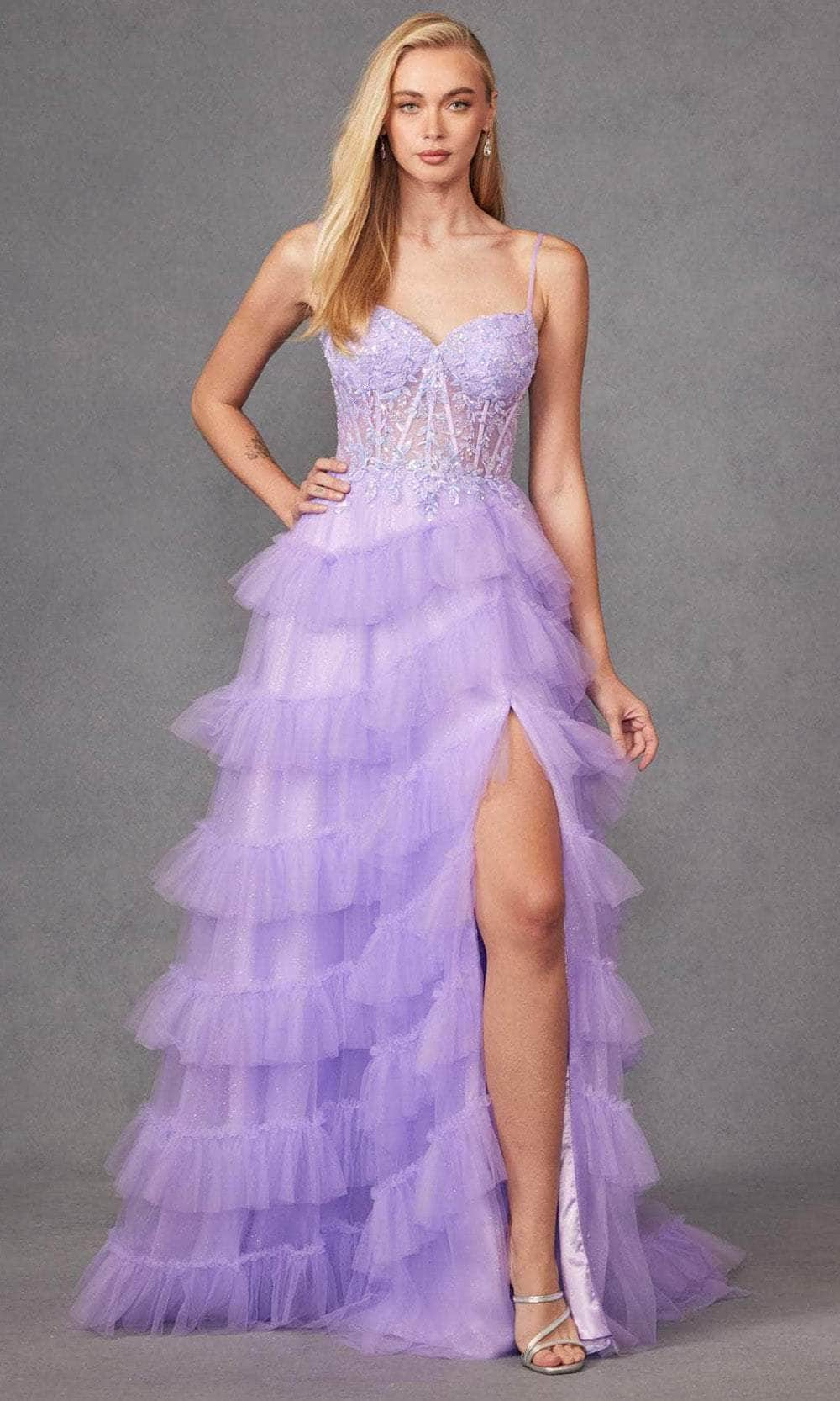 Juliet Dresses JT2459A - Corset Embroidered Prom Dress Prom Dresses XS / Light Purple