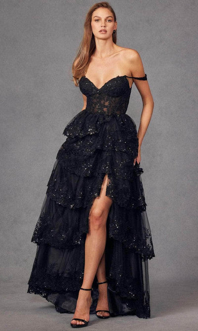 Juliet Dresses JT2463A - Tiered High Low Prom Gown Prom Dresses XS / Black