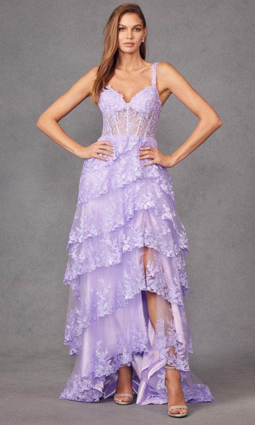Juliet Dresses JT2463A - Tiered High Low Prom Gown Prom Dresses XS / Lilac
