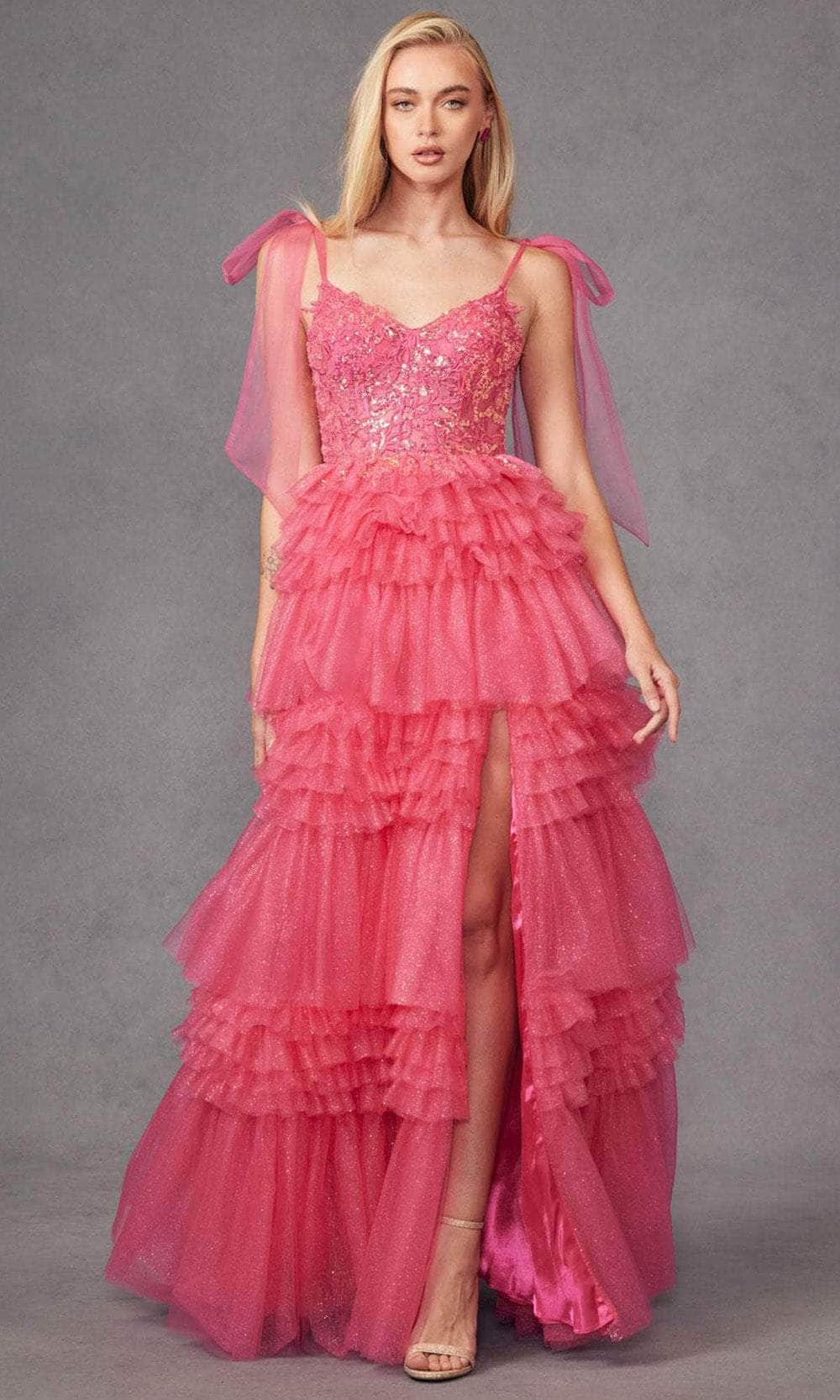 Juliet Dresses JT2465A - Embellished V-Neck Prom Gown Evening Dresses XS / Fuchsia