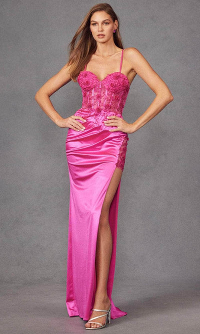 Juliet Dresses JT2476U - Corset 3D Floral Embellished Prom Gown Prom Dresses XS / Magenta