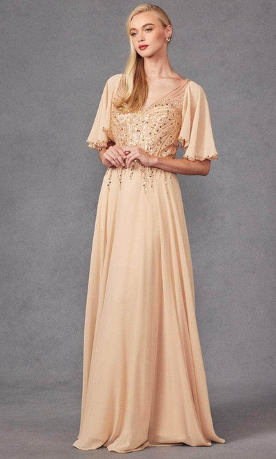 Juliet Dresses JTM14F - V-Neck A-Line Prom Gown Evening Dresses XS / Champagne