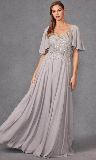 Juliet Dresses JTM14F - V-Neck A-Line Prom Gown Evening Dresses XS / Silver