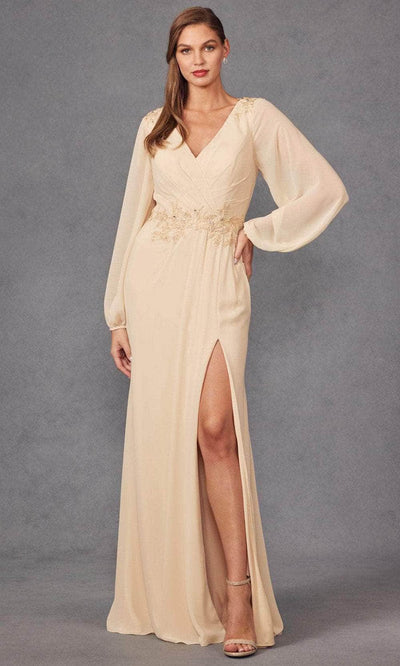 Juliet Dresses JTM16A - Long Sleeve Embellished Prom Dress Prom Dresses XS / Champagne