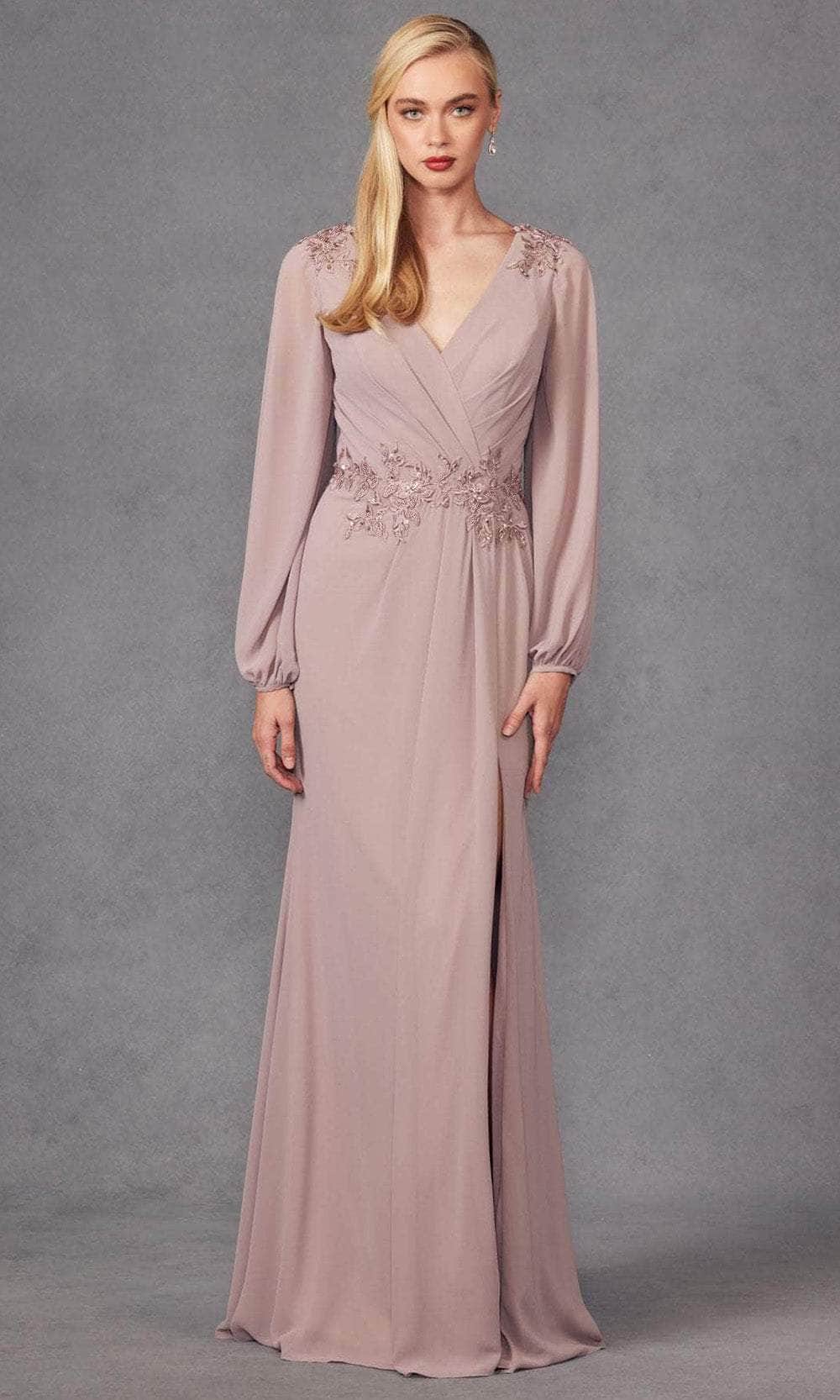 Juliet Dresses JTM16A - Long Sleeve Embellished Prom Dress Prom Dresses XS / Mauve