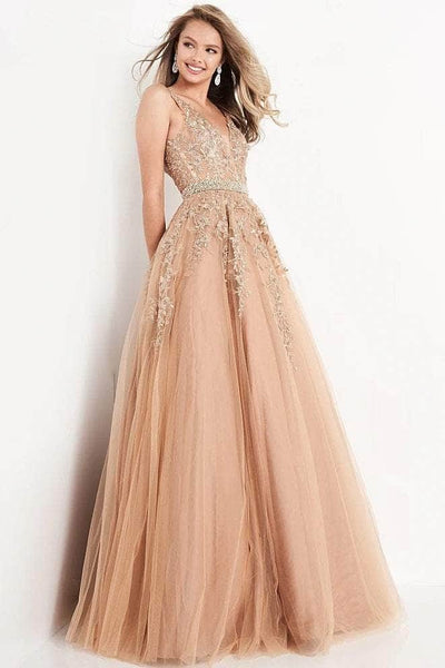 JVN by Jovani - JVN00925 Embroidered Junior Prom Gown Prom Dresses 00 / Gold