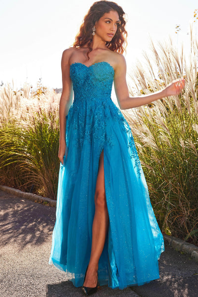 JVN by Jovani - JVN05811 Sweetheart Lace Appliqued Dress Prom Dresses 00 / Turquoise