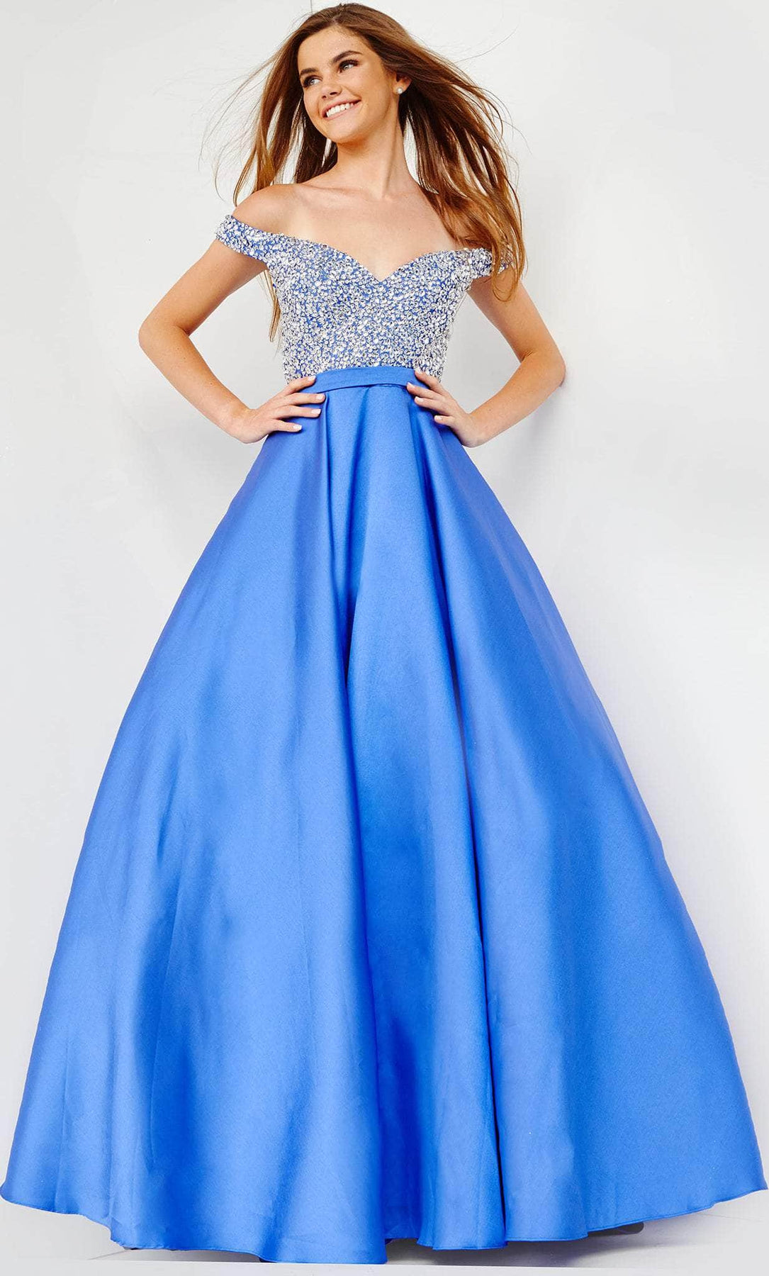 JVN BY Jovani JVN08474 - Off Shoulder Mikado Prom Gown Special Occasion Dress 00 / Navy