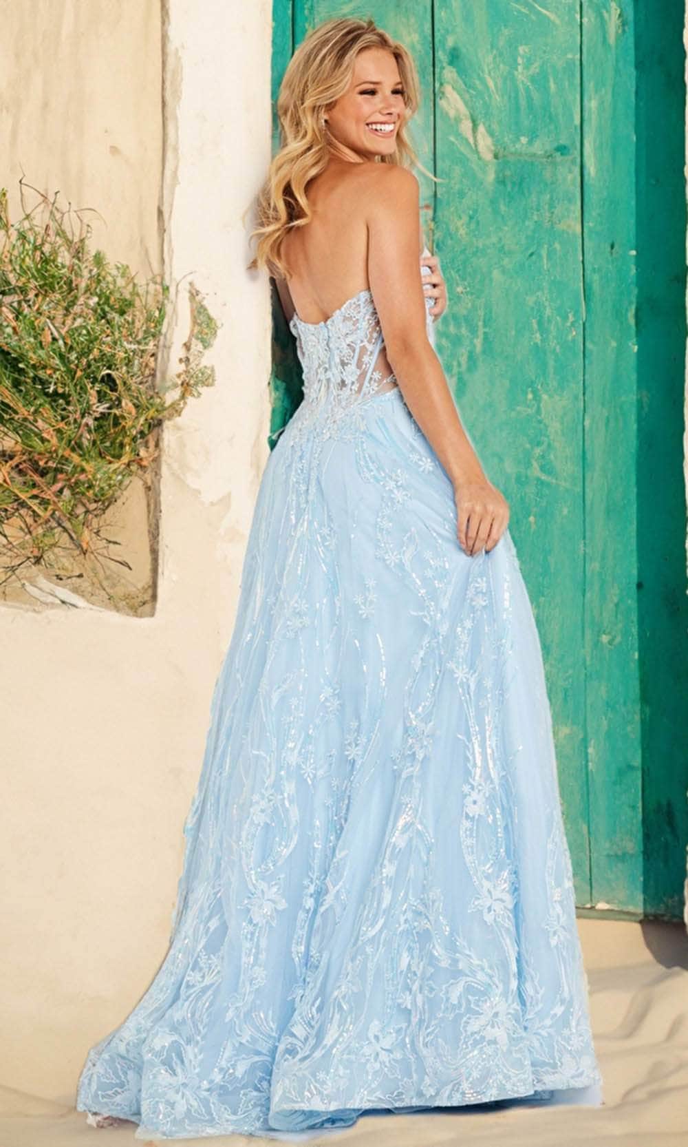 JVN by Jovani JVN12254 - Embroidered Sheer Corset Strapless Ballgown Ballgown Dresses