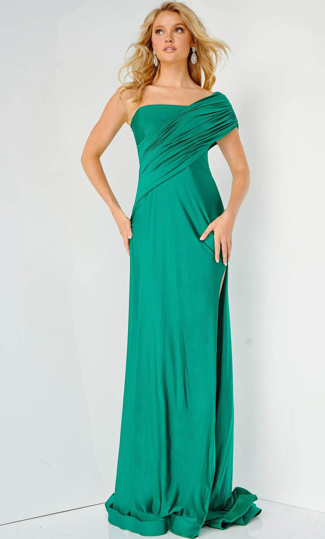 JVN BY Jovani JVN22338 - Asymmetric Ruched Overlay Prom Gown Special Occasion Dress