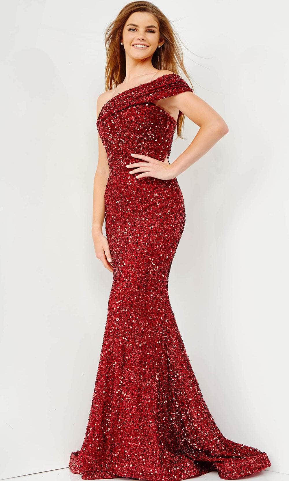 JVN by Jovani JVN23116 - Long Mermaid Dress - One Shoulder, Sequins, Zipper Closure 0 / Bronze JVN by Jovani JVN23116 - Long Mermaid Dress - One Shoulder, Sequins, Zipper Closure 0 / Bronze