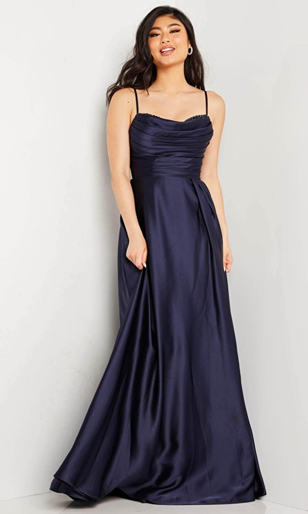 JVN by Jovani JVN24333 - Sleeveless Pleated Detail Prom Dress Prom Dresses 00 / Navy