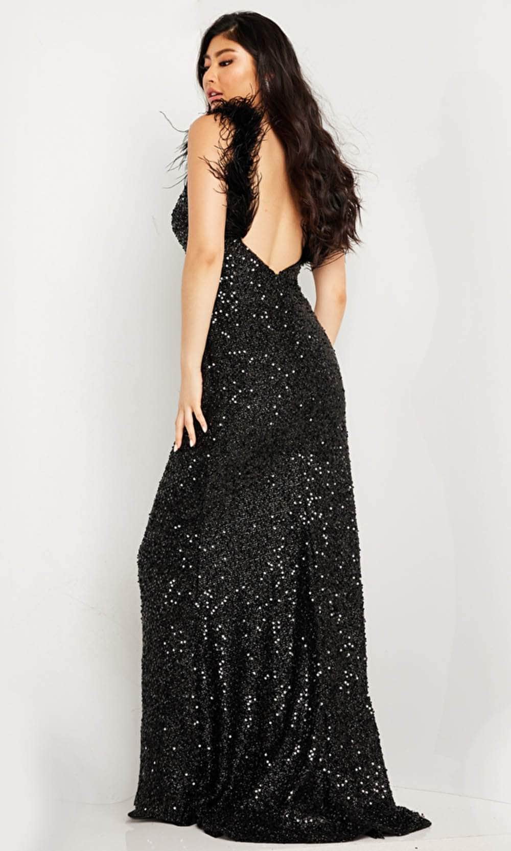JVN by Jovani JVN36417 - Feather Detailed Sequin Evening Dress Evening Dresses