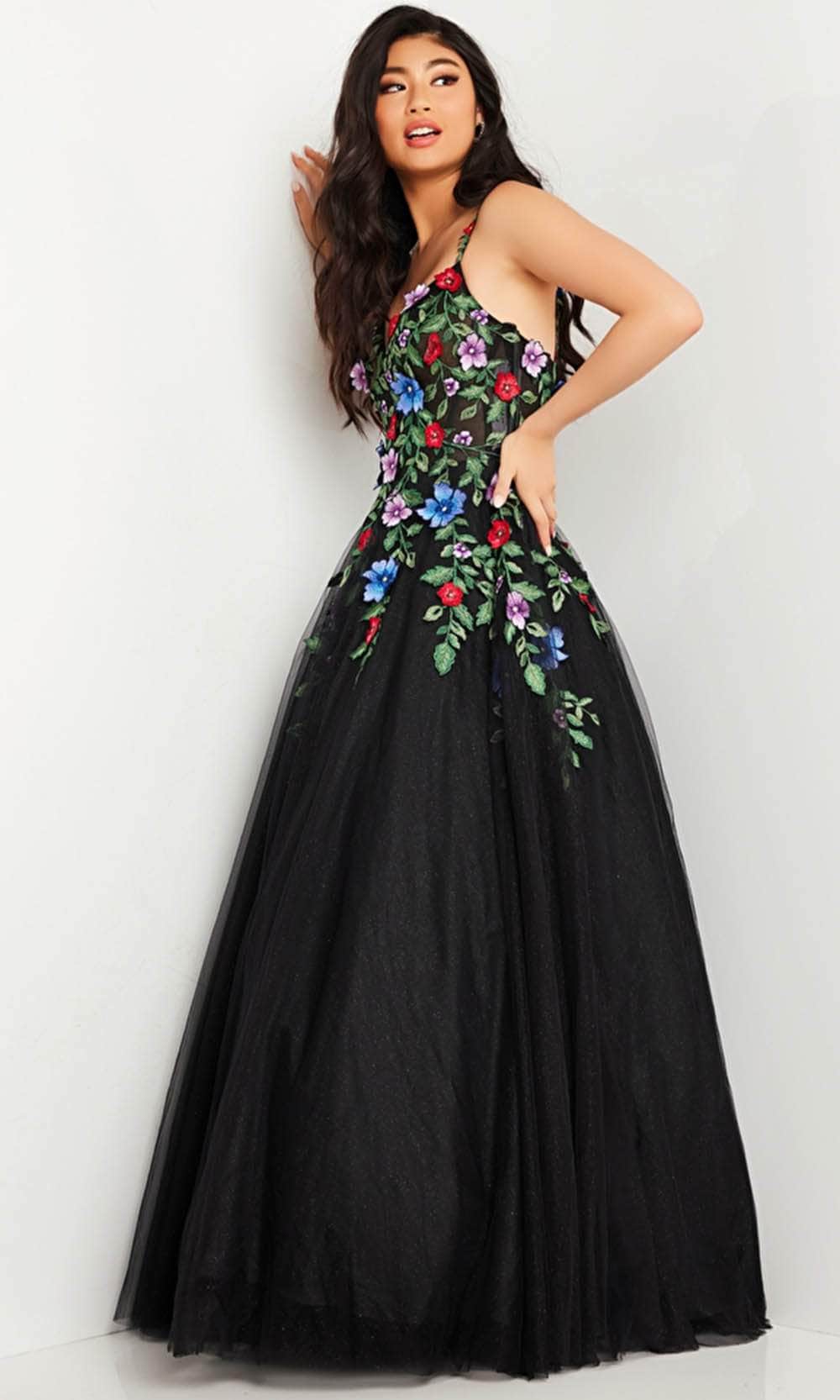 JVN by Jovani JVN37489 - Floral Embellished Sleeveless Ballgown Ballgown Dresses