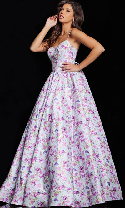 JVN by Jovani JVN38218 - Lace-Up Back Floral Printed Prom Dress Prom Dresses