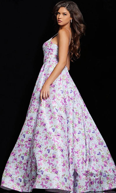 JVN by Jovani JVN38218 - Lace-Up Back Floral Printed Prom Dress Prom Dresses