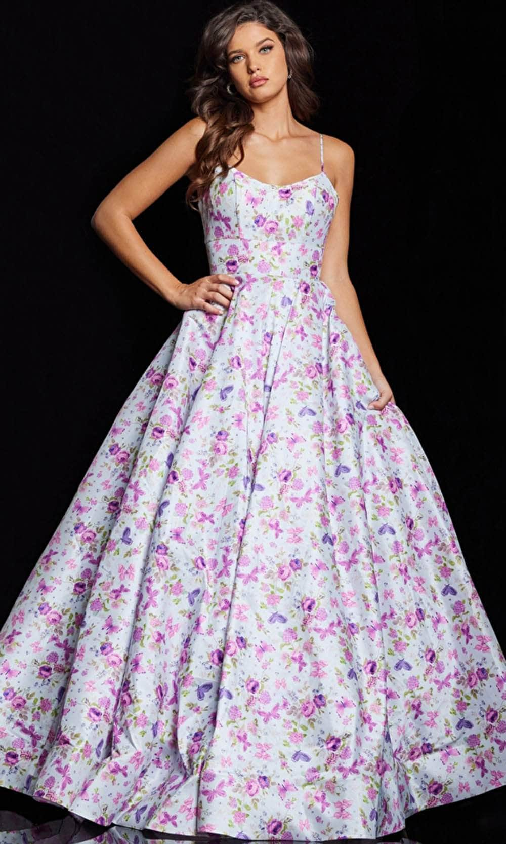 JVN by Jovani JVN38218 - Lace-Up Back Floral Printed Prom Dress Prom Dresses