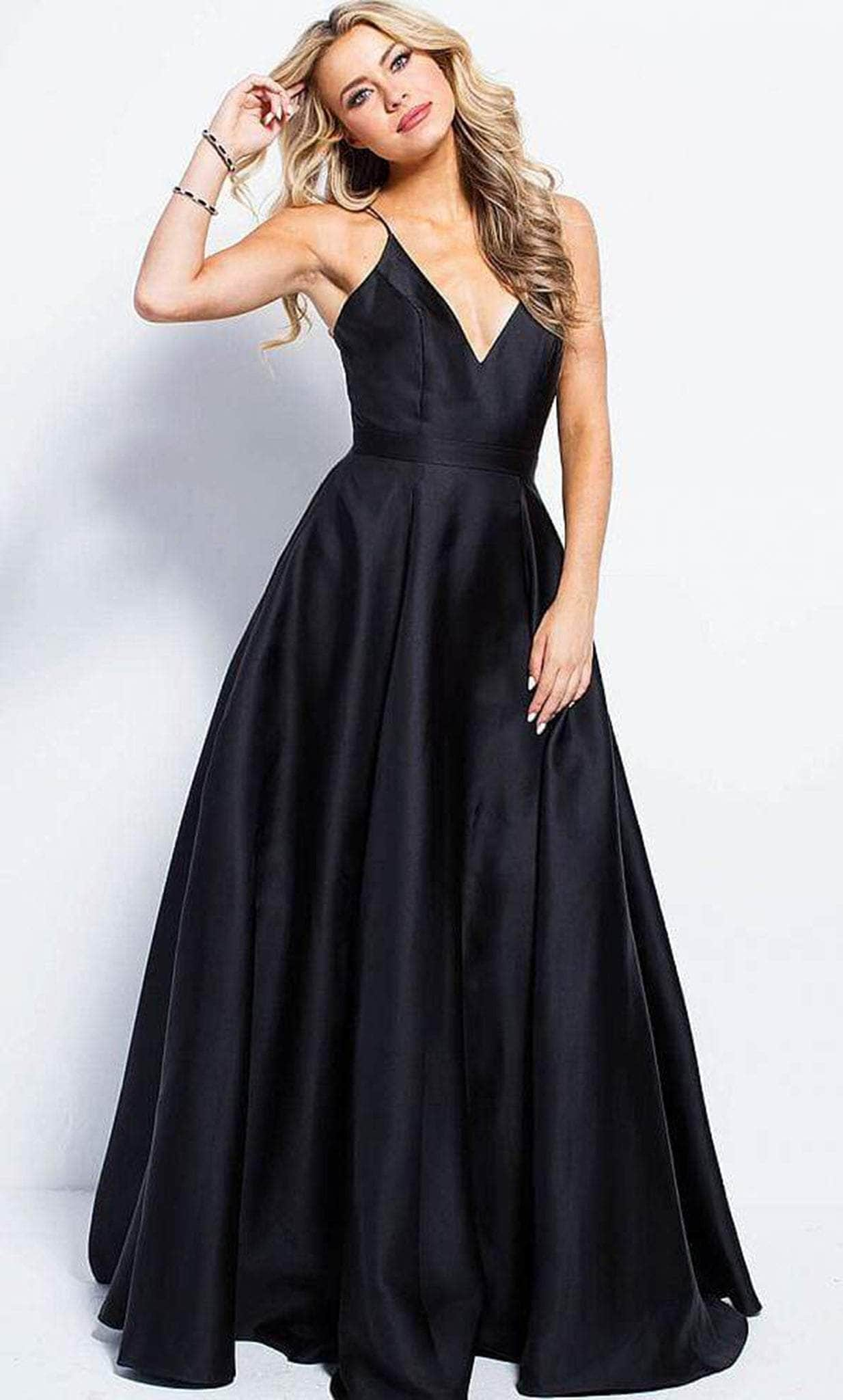 JVN by Jovani - Satin Spaghetti Straps V Neckline Prom Dress JVN48791 Prom Dresses