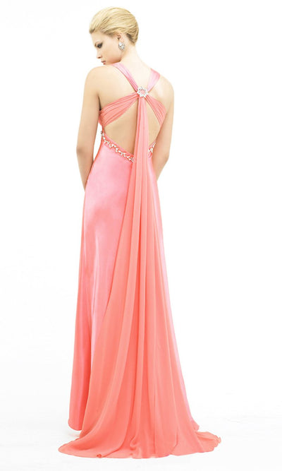 La Femme - 12262 Halter Style Bead Embellished Empire Evening Gown Special Occasion Dress