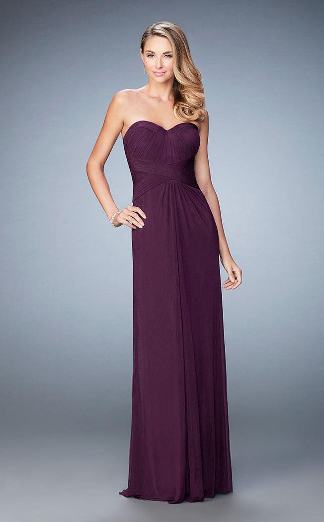 La Femme - 23023 Strapless Ruched Sheath Long Dress with Shawl Special Occasion Dress