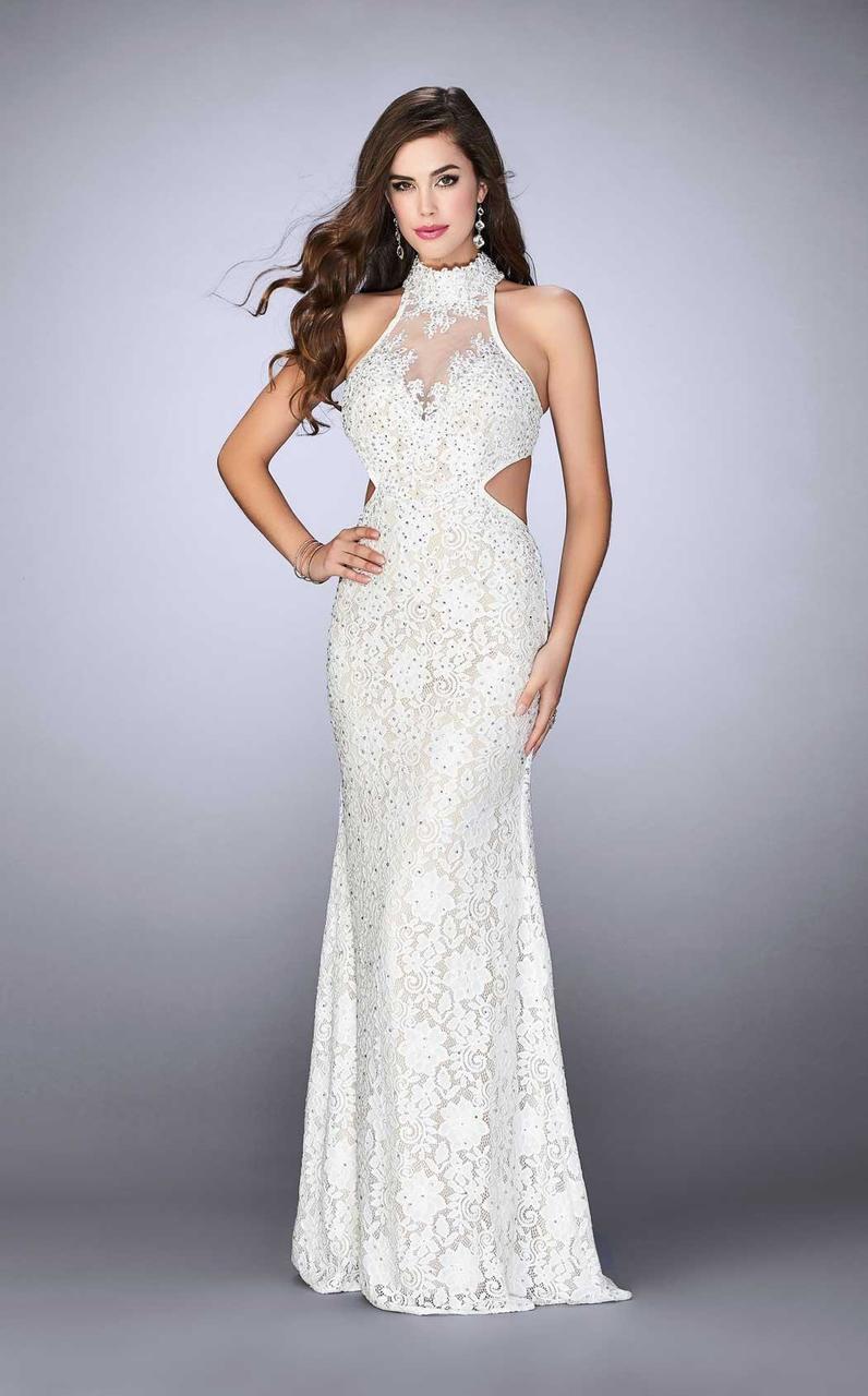La Femme - 23732 Sleeveless Illusion High Halter Neck Laced Gown Special Occasion Dress