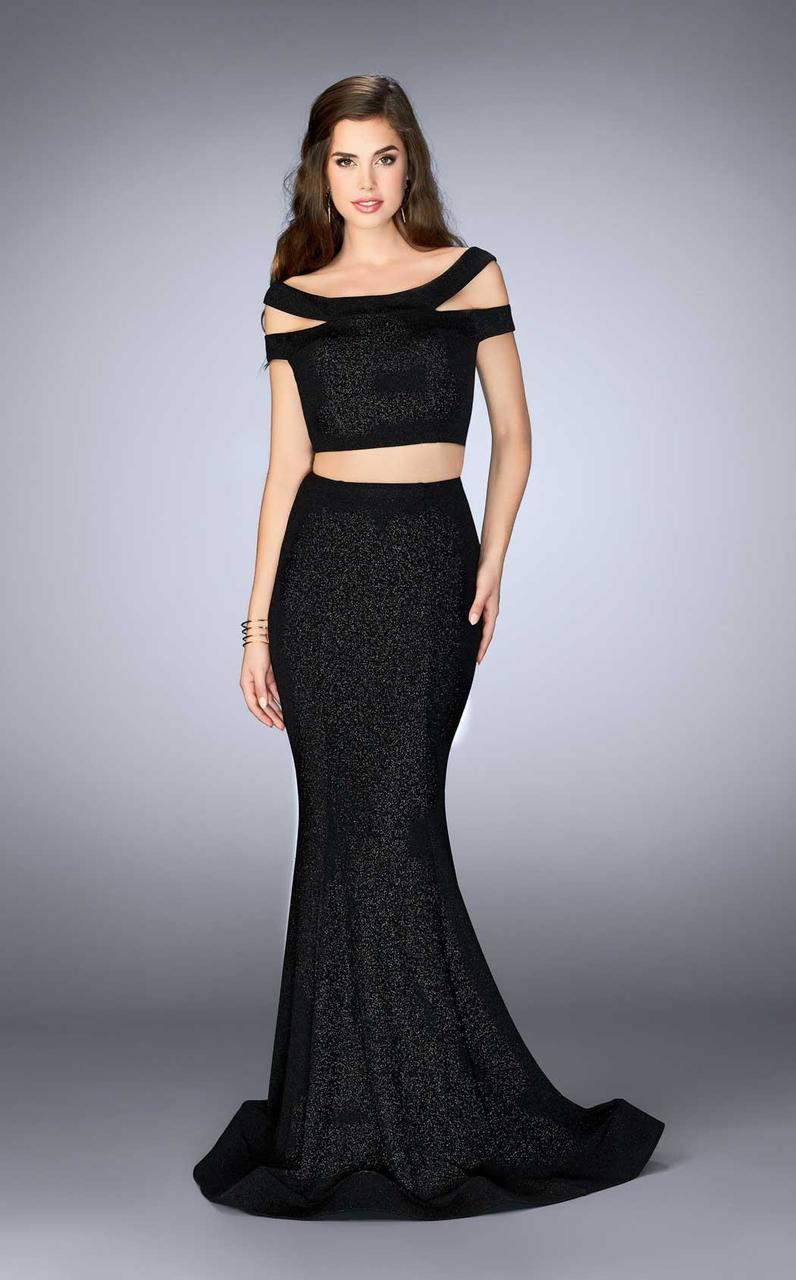 La Femme - 23856 Sparking Strappy Off-Shoulder Two-piece Jersey Mermaid Dress Special Occasion Dress