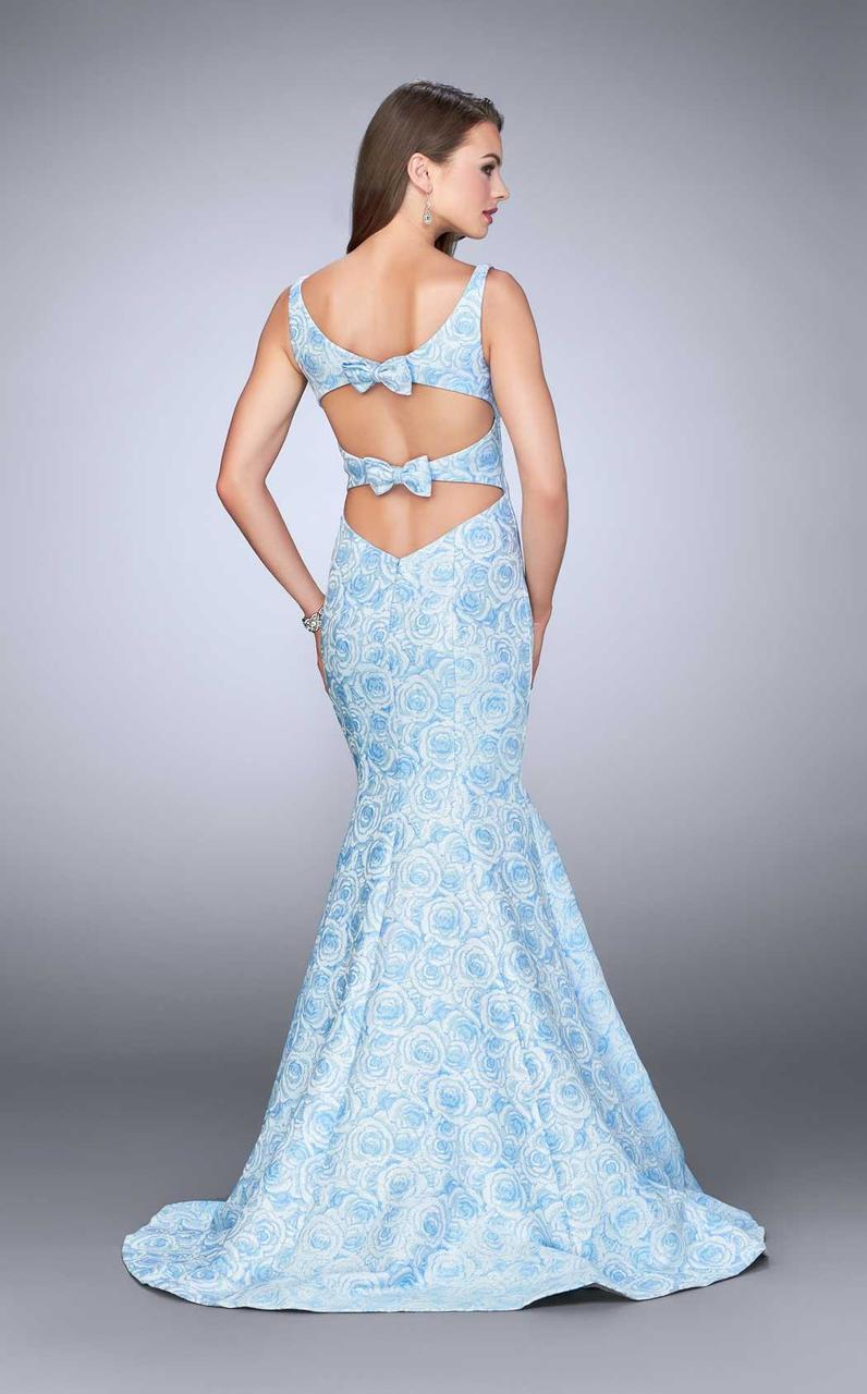 La Femme - 24063 Dainty Sculpted Jacquard Mermaid Long Evening Gown Special Occasion Dress