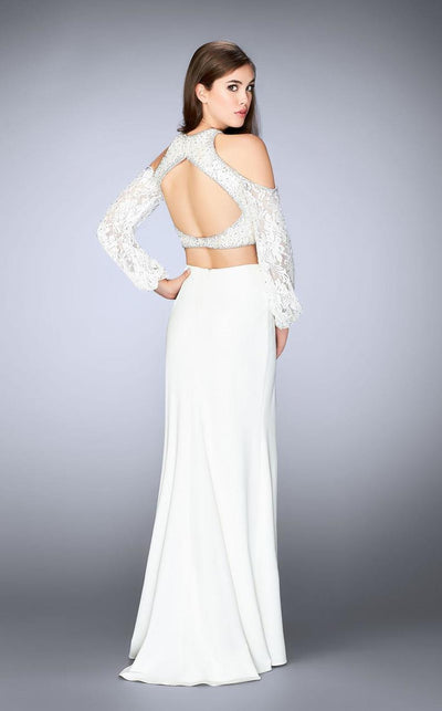 La Femme - 24116 Classy Lace Split Shoulder Jewel Long Evening Gown Special Occasion Dress