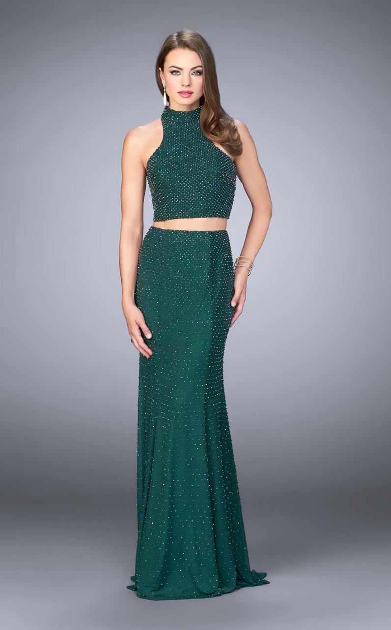 La Femme - 24158 Sophisticated Sparkling Sleeveless Beaded High Neck Two-Piece Dress Special Occasion Dress