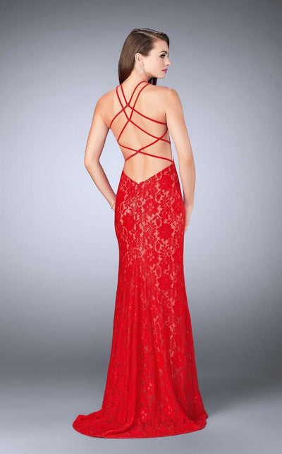 La Femme - 24293 Classic High Halter Lace Long Sheath Evening Gown Special Occasion Dress