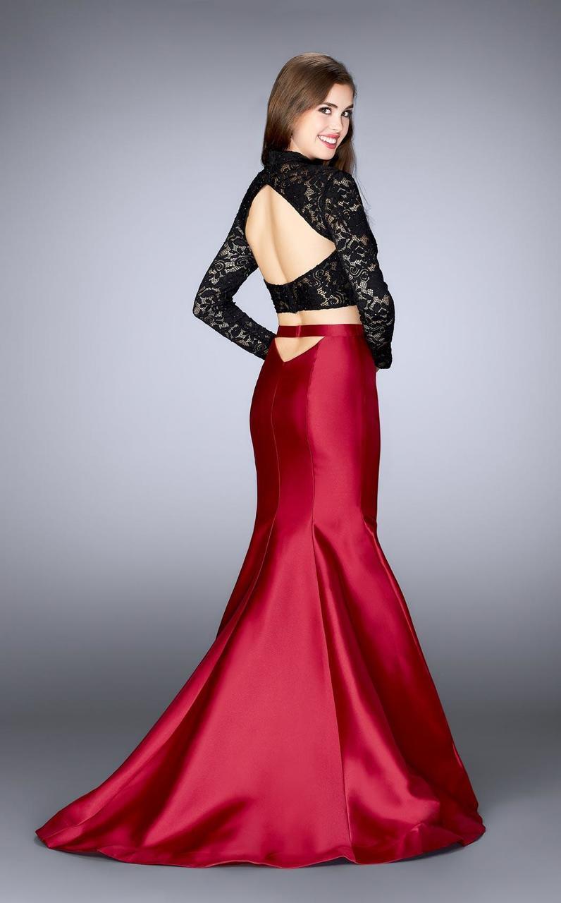 La Femme - 24302 Elegant Long Sleeve High Neck Laced Two-piece Mermaid Dress Special Occasion Dress
