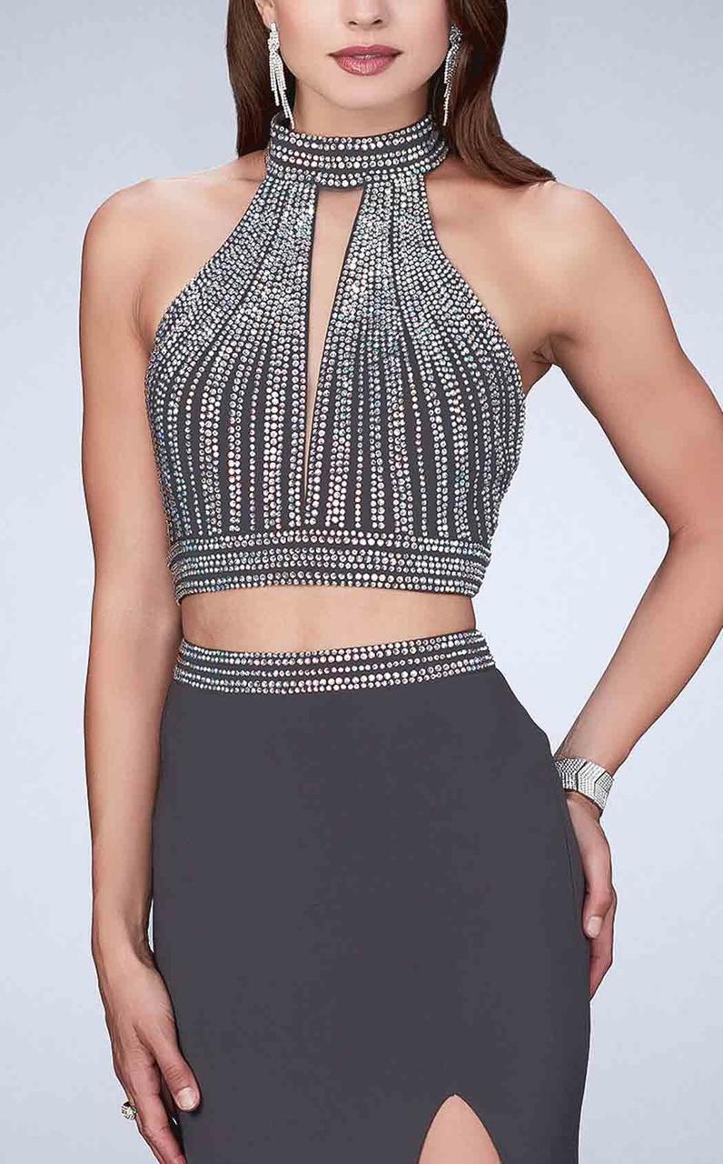 La Femme - 24521 Exquisite High Crystal-Adorned Long Evening Gown Special Occasion Dress