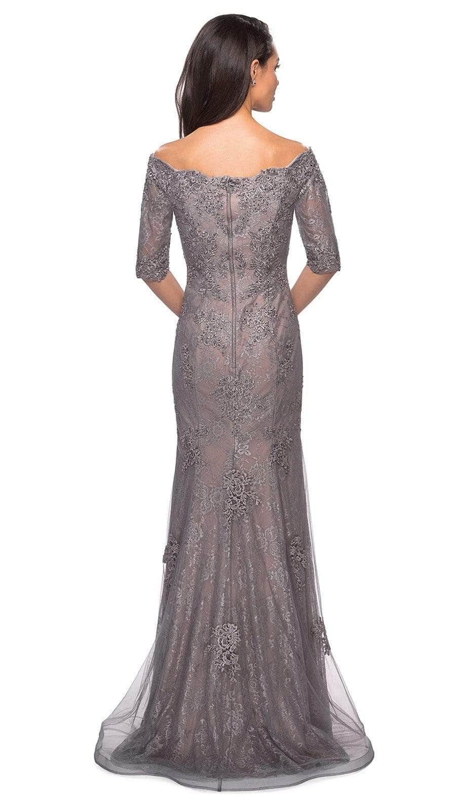 La Femme - 24866SC Elbow Length Sleeve Embroidered Sheer Overlay Evening Gown CCSALE