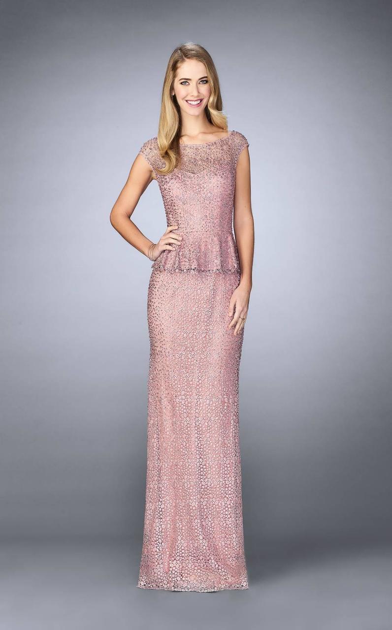 La Femme - 24896 Cap Sleeve Lace Peplum Gown Mother of the Bride Dresses 2 / Mauve