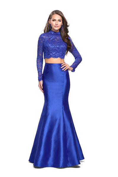 La Femme - 24901 Two Piece Lace Mikado Trumpet Dress Special Occasion Dress 00 / Royal Blue