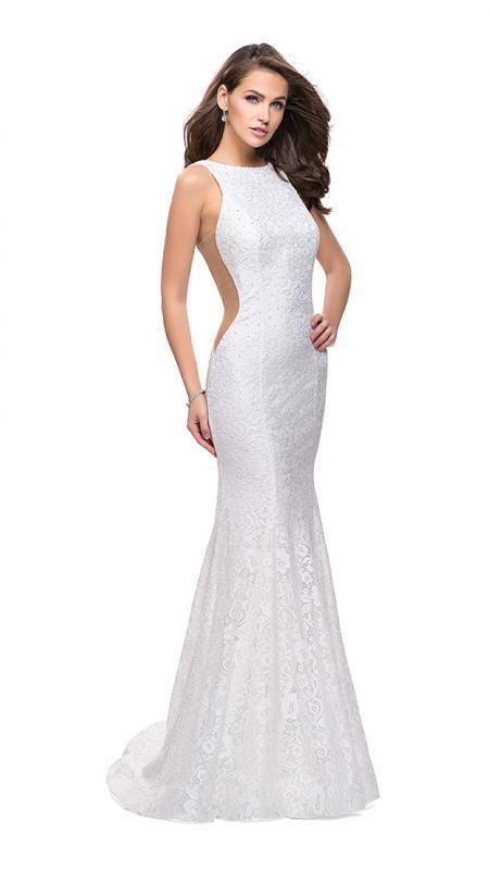 La Femme - 24903 Sleeveless Jewel Back Lace Mermaid Gown Special Occasion Dress 00 / White