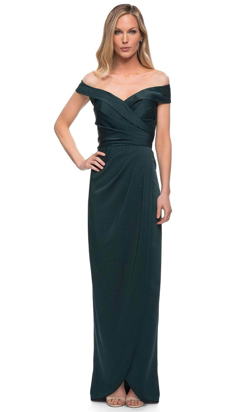 La Femme 25206SC - Off Shoulder Ruched Formal Dress Mother of the Bride Dresses 14 / Pewter