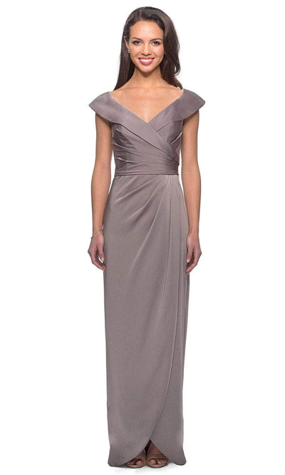 La Femme 25206SC - Off Shoulder Ruched Formal Dress Mother of the Bride Dresses 14 / Pewter