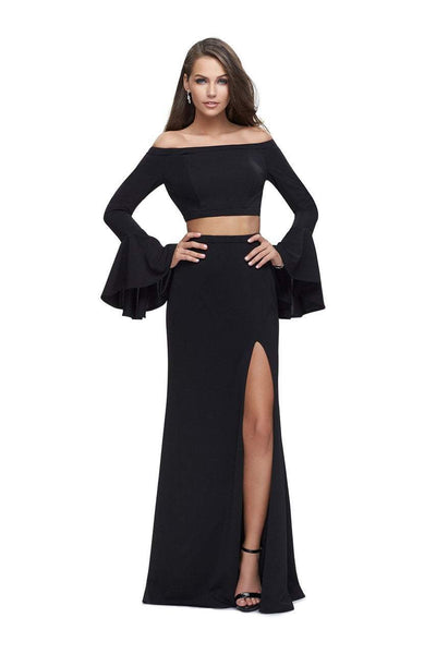 La Femme - 25261 Flounce Sleeve Off Shoulder Two-Piece Jersey Gown Special Occasion Dress 00 / Black