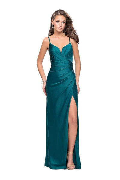 La Femme - 25270 Sleeveless Pleated Surplice Bodice Satin Gown Special Occasion Dress