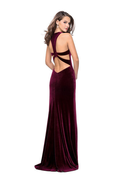 La Femme - 25363 Plunging High Slit Velvet Sheath Gown Special Occasion Dress