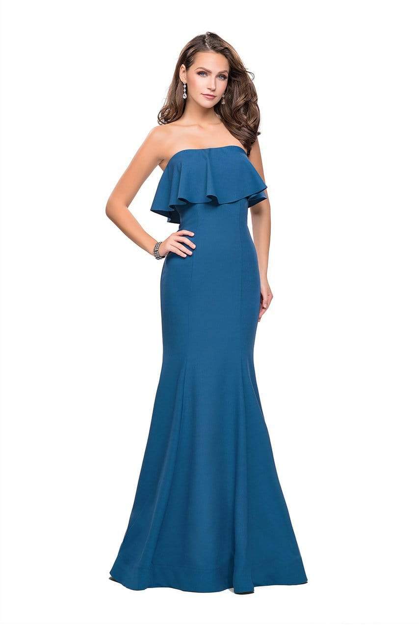 La Femme - 25419 Strapless Fitted Ruffled Mermaid Gown Special Occasion Dress 00 / Slate Blue