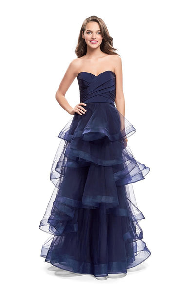 La Femme - 25430 Strapless Strappy Layered Tulle Dress Special Occasion Dress 00 / Navy